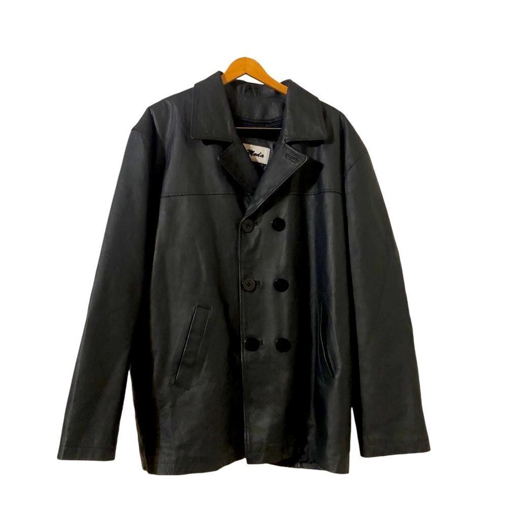 Pelle Moda Genuine Leather Double Breasted Button Jacket With Removable Fleece